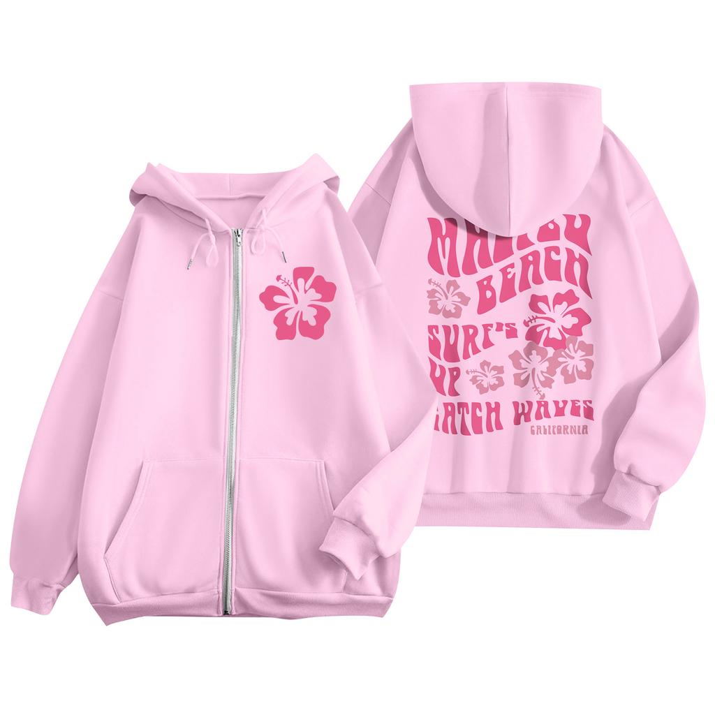 Женские толстовки на молнии для девочек-подростков, свитшот с цветочным принтом, одежда, повседневная куртка на шнурке с карманами