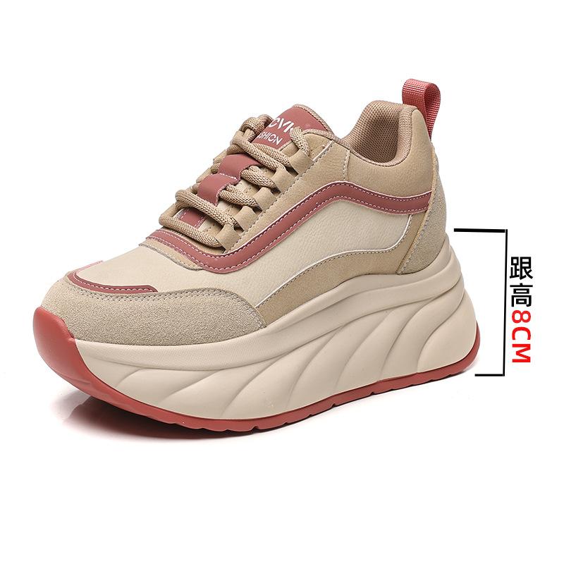 Autumn and Winter Soft Leather Forrest Gump Shoes for Women Casual Heightened Thick-soled Dad Shoes