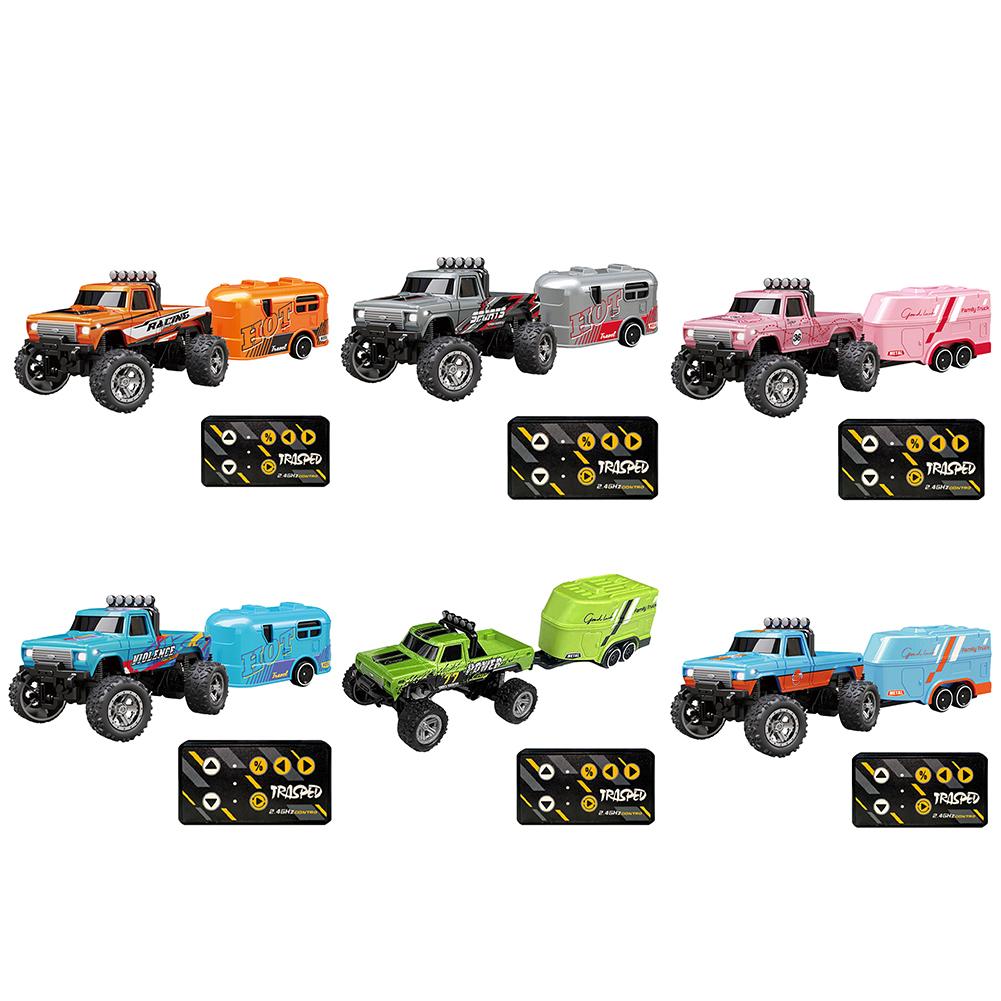 Mini RC Monster Truck with Lights & Trailer Mini Off-Road Climbing Car 2.4Ghz Remote Control USB-C Rechargeable for Kids Gifts