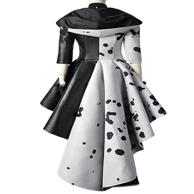 2025 Cruella De Vil Cosplay Costume Adult Women Cruella Black White Polka Dot Dress Jacket Cruella Cosplay Costume Coat Dress Outfit