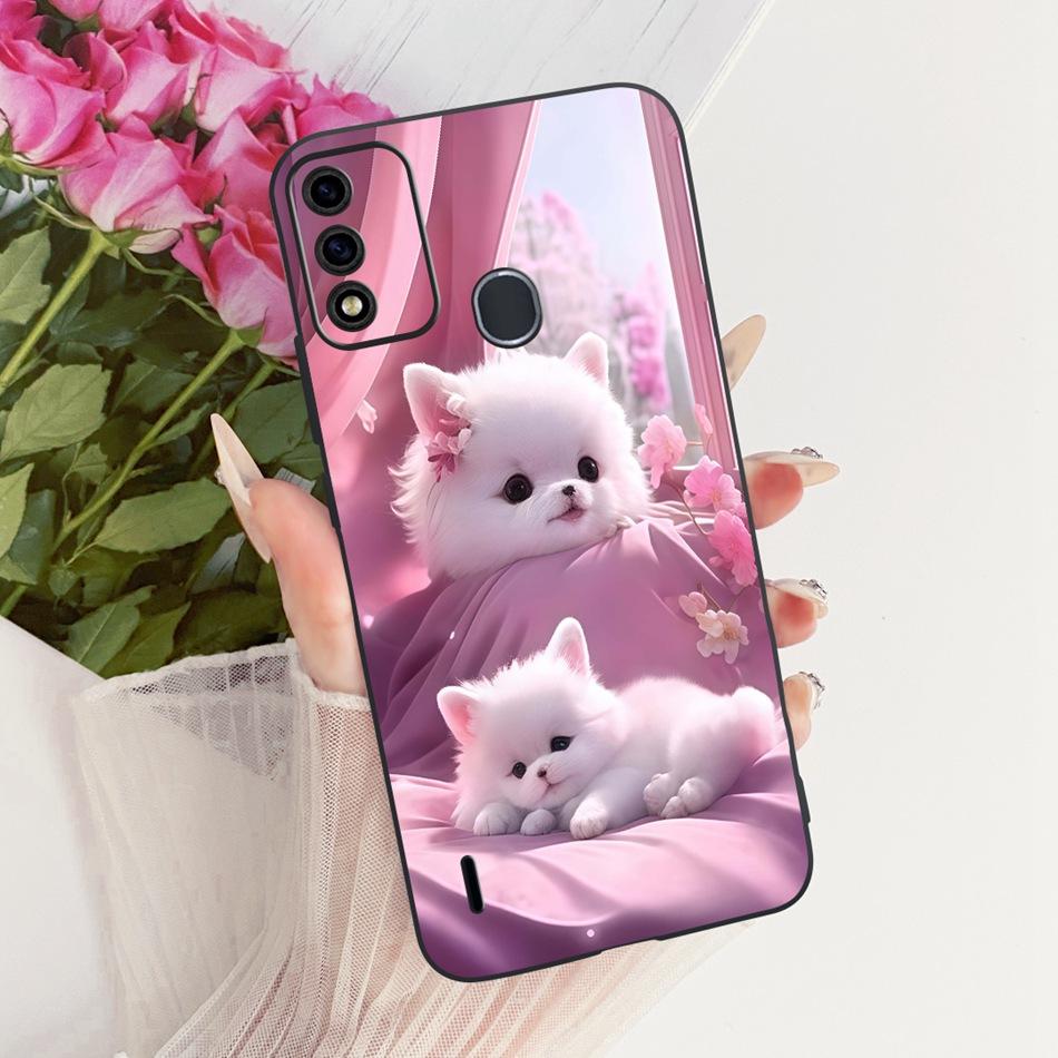 For ITEL A48 Cute Flower Butterfly Cat Painted Case For Itel A48 Black Silicone Soft Phone Cases