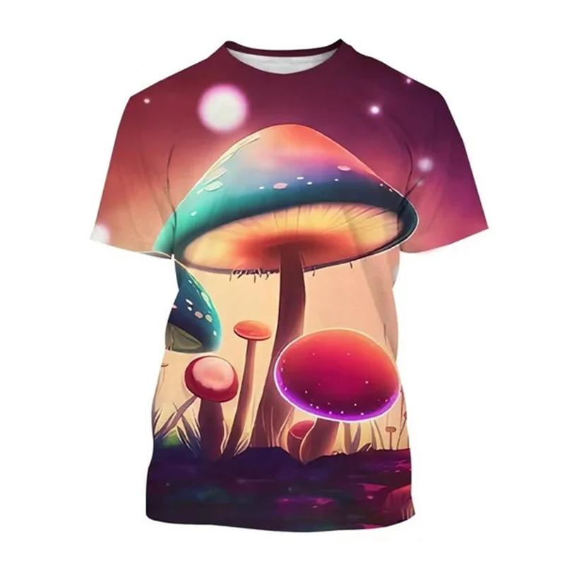 Футболка с 3D-принтом «Летние растения и грибы», мужская и женская, с круглым вырезом, камуфляжная, с коротким рукавом, свободного покроя, Harajuku, детская и мужская одежда