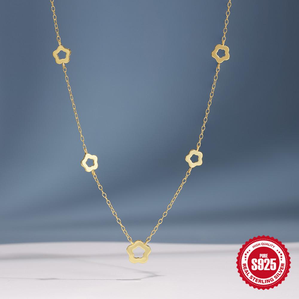 Мода S925 стерлингового серебра пятилепестковый цветок штабелированный носить штабелированный классический универсальный дамы ключицы ожерелье для женщин