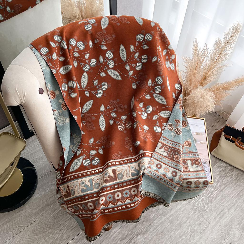 New Women Imitation Cashmere Two-Side Plaid Horse Print Scarf Soft Warm Pashmina Shawl Autumn Winter Coldproof Windproof Blanket