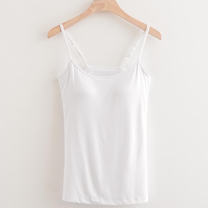 Summer Sleeveless Padded Shirt Women Camisoles Tops with Built In Bra Spaghetti Strap Basic Tank Top EMA