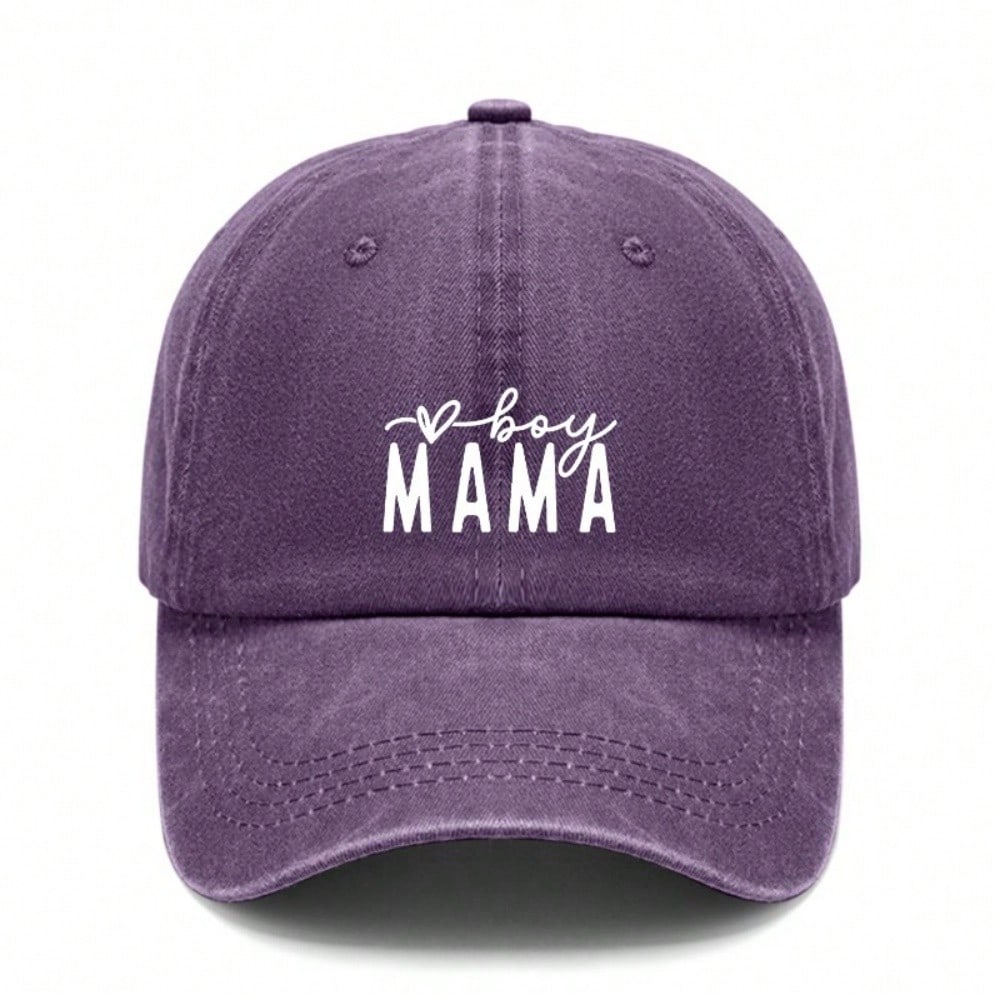 [Mom Baseball Cap] Letter "boy MAMA" Print Dark Gray Adjustable Washed Look Curved Brim Casual Daily Wear Baseball Hat - Dad Hat For Mother's Day Gift