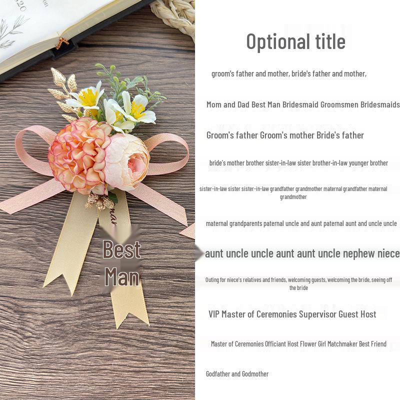 Mori Style Wedding Corsage Set: Bride & Groom Boutonnieres, Family Pins, Groomsmen & Bridesmaids Corsages