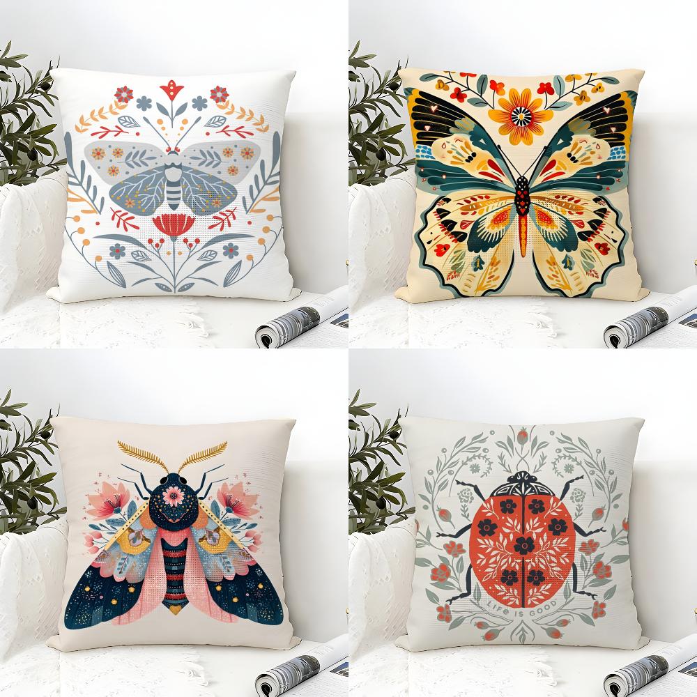 Colorful Plant And Insect Home Prints Pillow Case Cotton Linen Fabric Square Zipper Pillowcase Home Decorative Living Room
