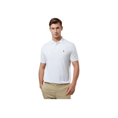 Polo Logo Вышитый Прямой Покрой Рубашка Поло С Коротким Рукавом Мужские Топы Белый 710666999-001