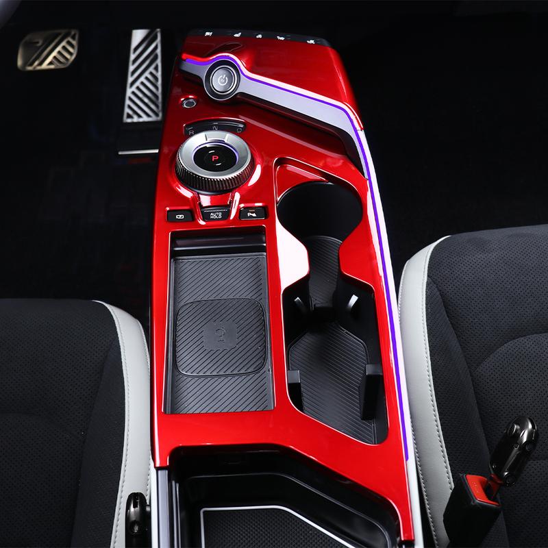For KIA EV6 2025 2026 LHD Accessories Red Carbon Ferber Center Console Cover Trim With fingerprints Interior Parts