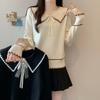 Женский свитер Осень и Зима Милый кукольный воротник Подчеркивает стройность Полностью завязывающийся галстук-бабочка Блузка с длинным рукавом