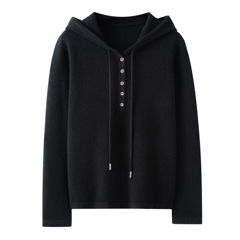 Fall & Winter Women's 100% Cashmere Half-Zip Hoodie - Loose Fit, Versatile Knit Outerwear.