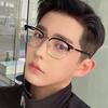 Retro Black Semi-Rimless TR90 Geek Style Eyeglass Frame - Myopia Fashion Glasses