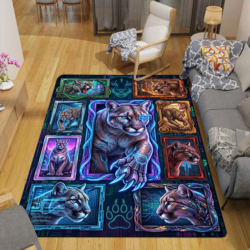Cybernetic Mountain Lion Artwork Pattern Rug Floor Mat for Living Room or Bedroom Soft and Comfortable Carpet a Gift for Birthday and Holiday.