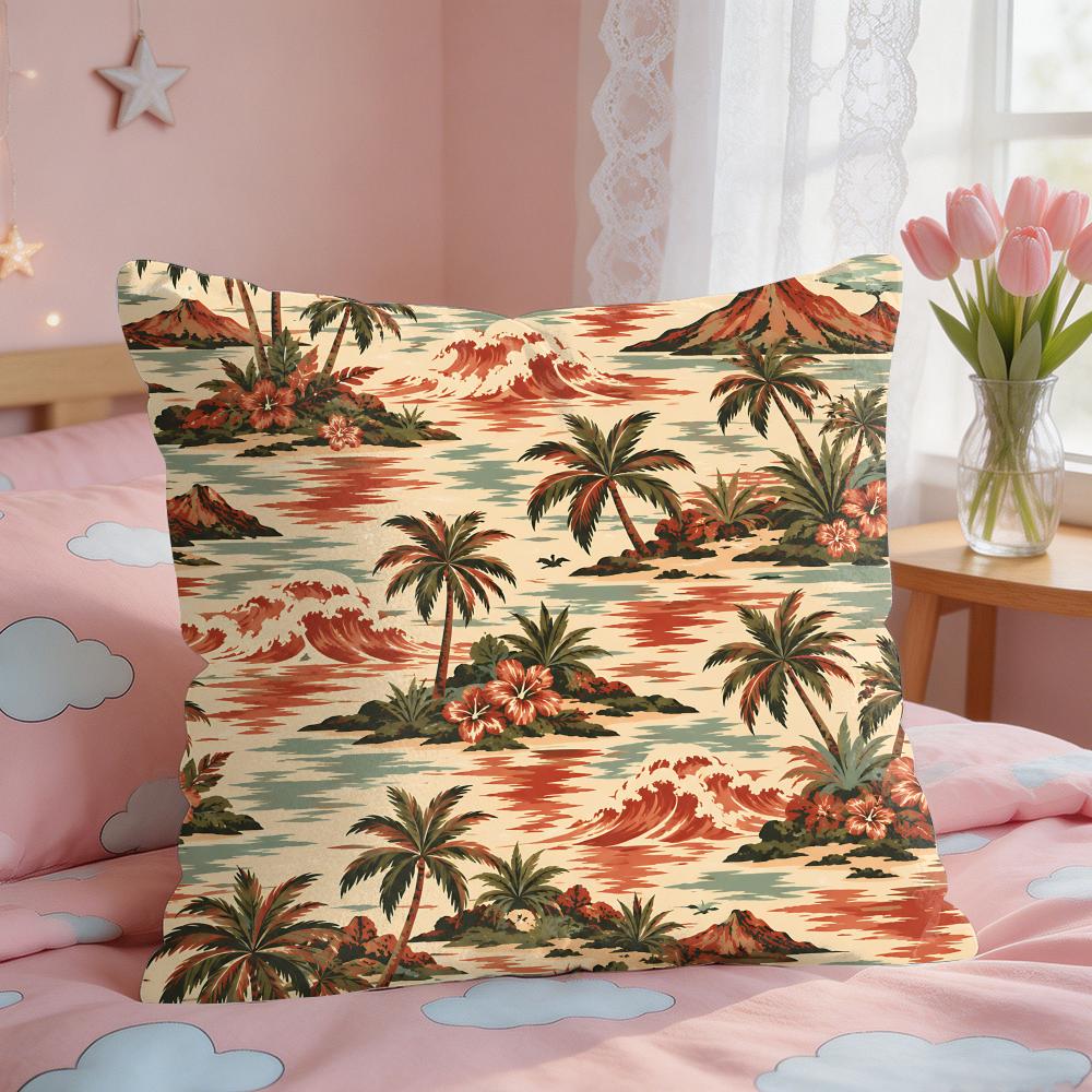Vintage Hawaiian Surf Palm Tree Cushion Cover Short Plush Pillow Case Room Sofa Cushion Covers Home Decor Funda