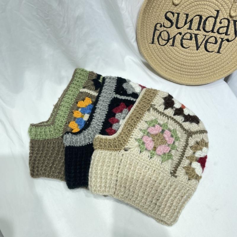 Вязаная балаклава с цветочным узором для студентов, взрослых, ветрозащитная зимняя шапка, шапка для защиты шеи, подростковая шапка для тепла, шапка для велоспорта