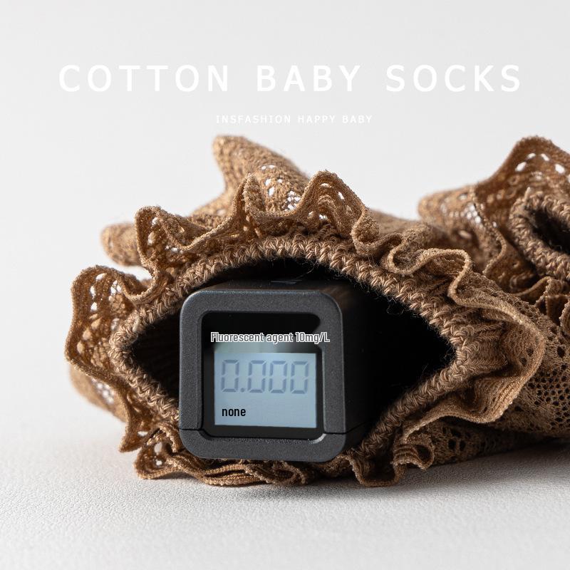 Детские носки из гребенного хлопка с кружевом до середины икры, нескользящие - Весна/Осень/Зима