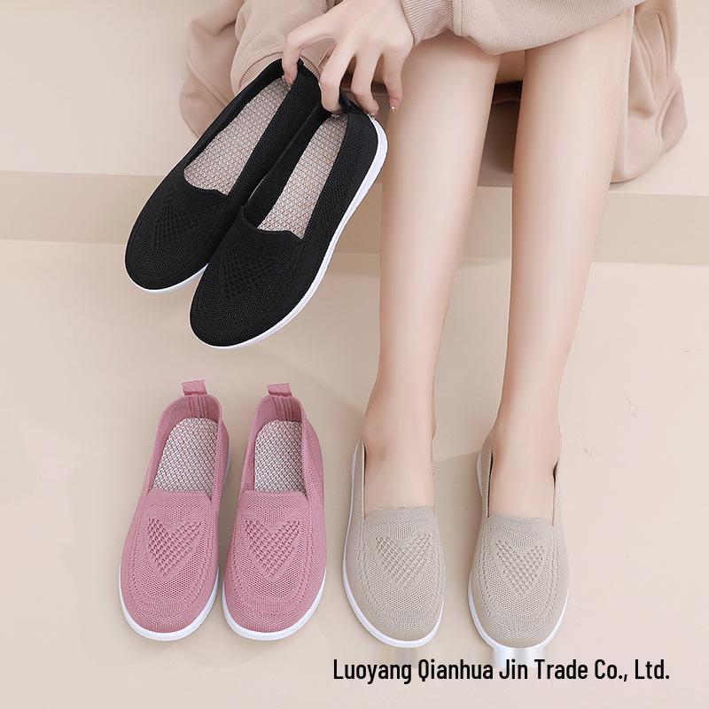 Женские дышащие слипоны из материала Flyknit, больших размеров, в повседневном весеннем стиле