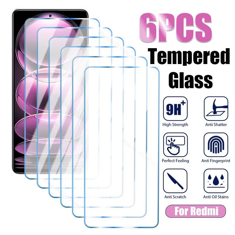 6 шт. закаленное стекло для Xiaomi Redmi Note 12 11 Pro Plus 5G 12S 10 Pro 9 8 11S 10S Защитная пленка для экрана Redmi 12C 10C 9A 9Tglass