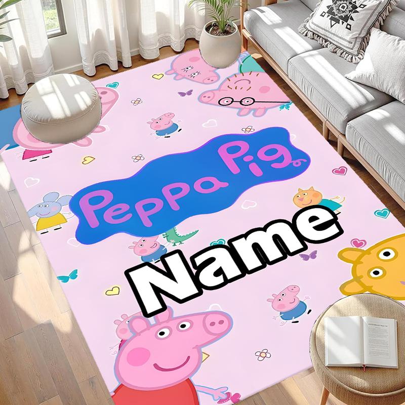 Custom Name Personalized Peppa Pig Print Carpet, Versatile Home Decor Rug, for Playroom, Apartment, Balcony, Entryway, Hallway Gift