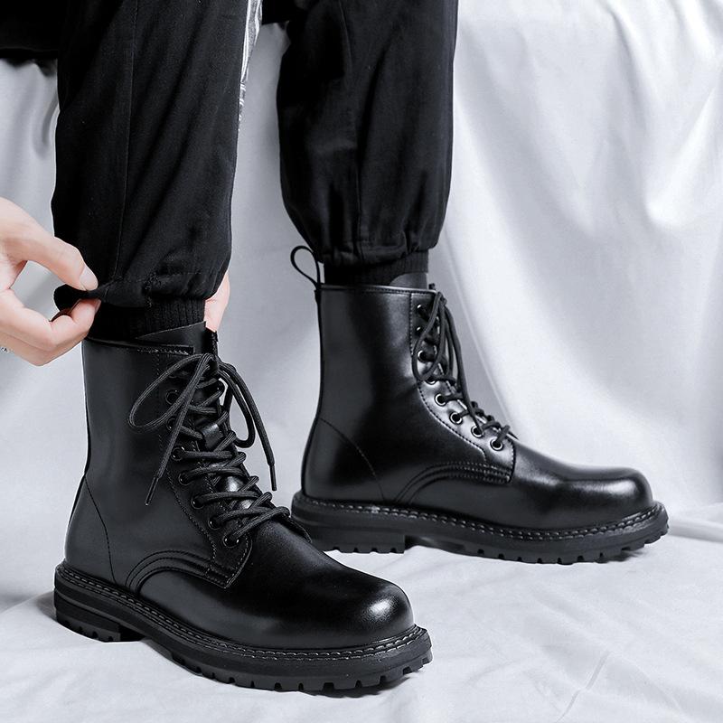 Мужские ботинки мартин весна-осень британский стиль толстая подошва увеличивающие рост черные высокие рабочие ботинки-локомотивы 6038-R