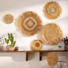 Bohemian Raffia Grass Wall Decoration Home Office Living Room Background Wall Art Rustic Handwoven Straw Round Leaf Pendant Ornament Christmas Gift