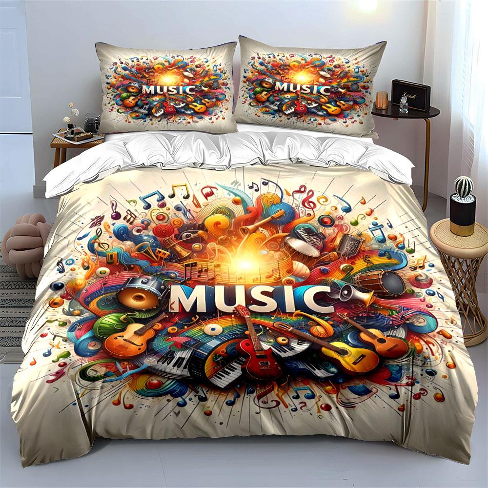Colorful Musical Instruments Art Bedding Duvet Cover Set Duvet Cover Pillowcases (1*Duvet Cover 2*Pillowcases, without duvet insert)