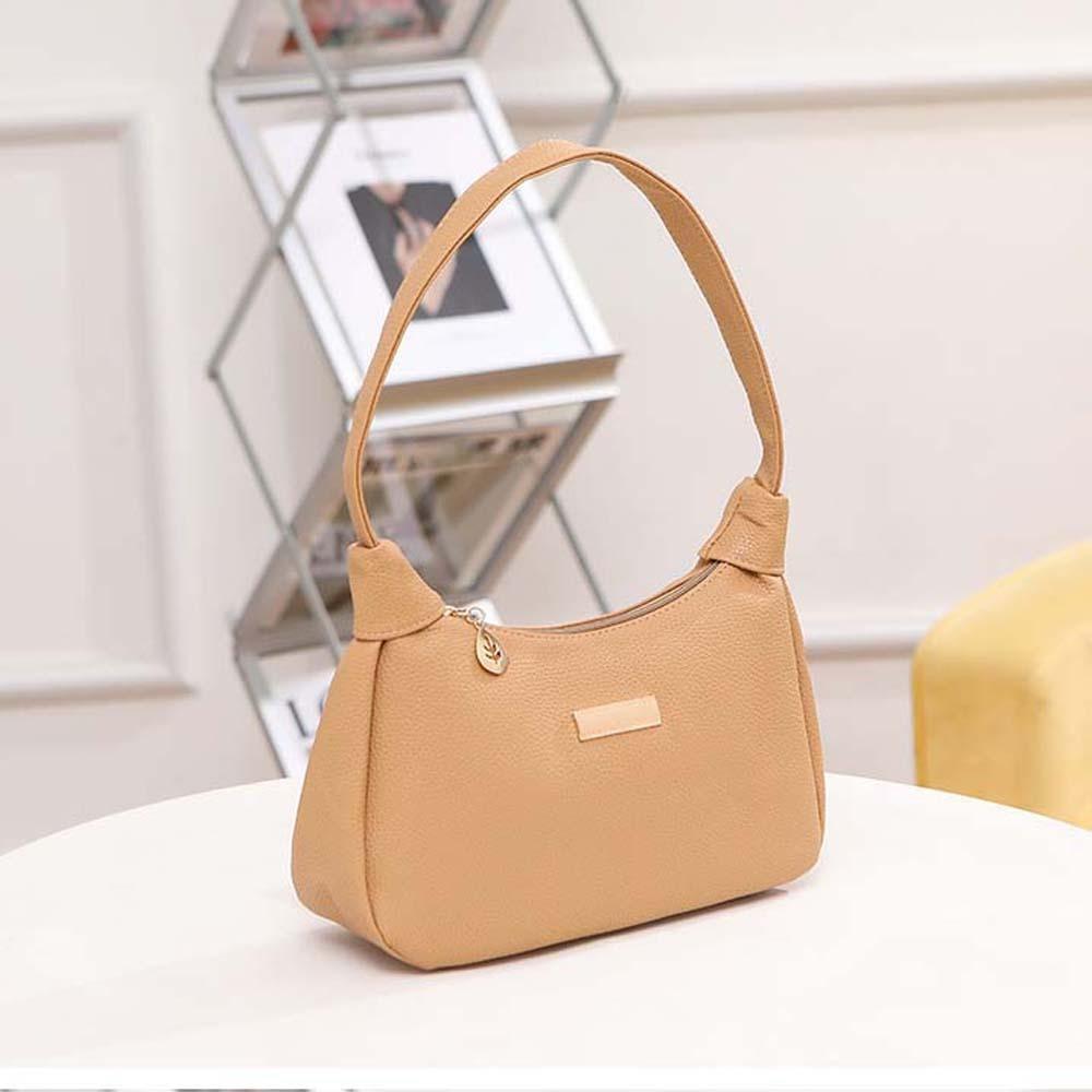 Large Capacity French Underarm Bag Solid Color Texture Handbag Shoulder Bag PU Hobo Bag School