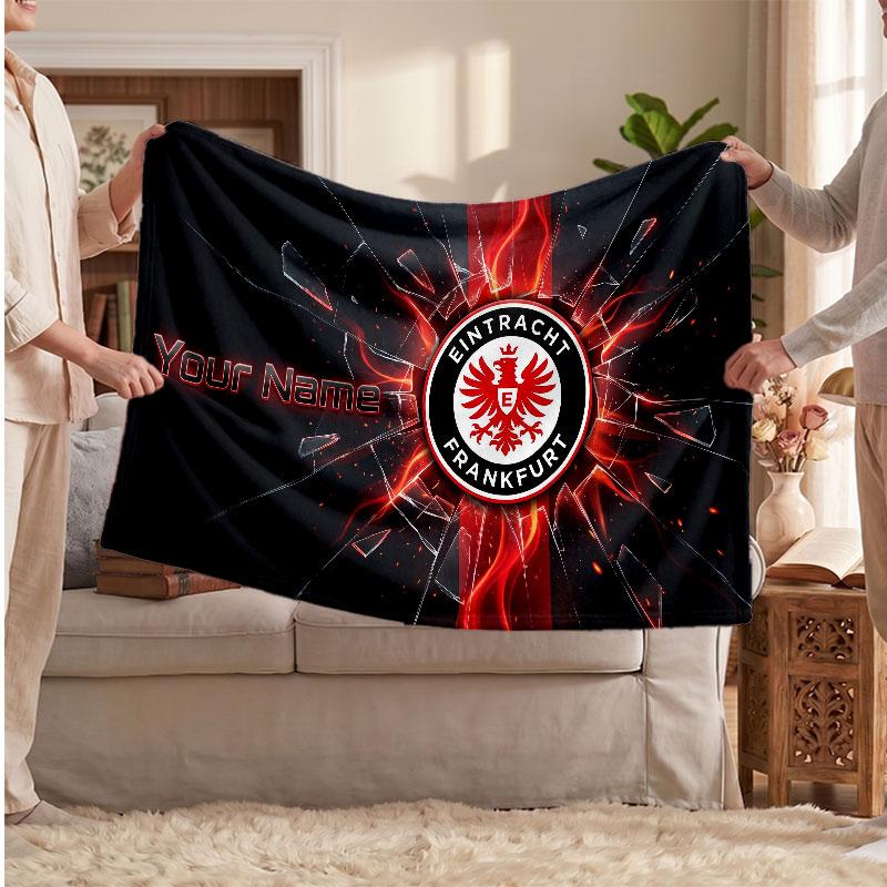 Eintracht Frankfurt Personalized Fleece Blanket With Football Logo, Custom Name Text Soft Warm Home Throw Blanket