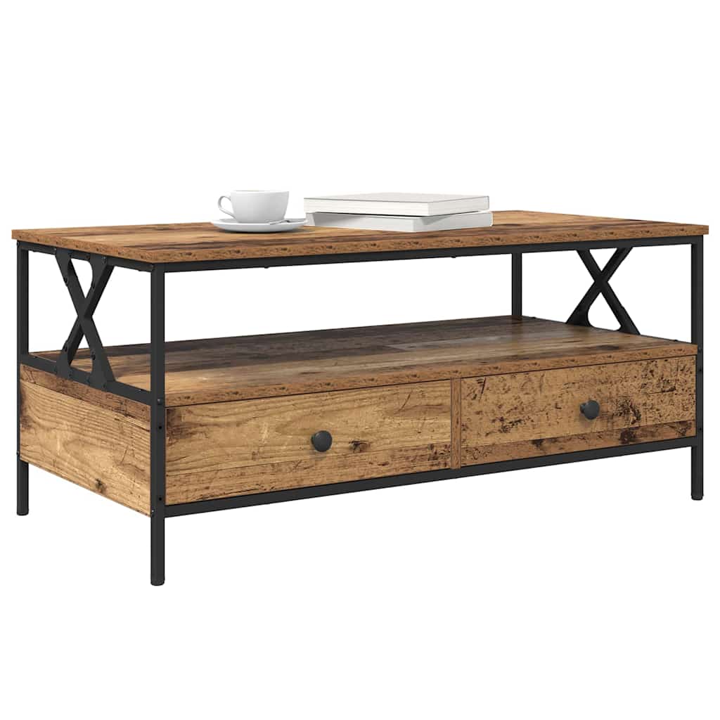 Coffee Table with Drawer Reclaimed Wood Look 100 x 51 x 45 cm Engineered Wood