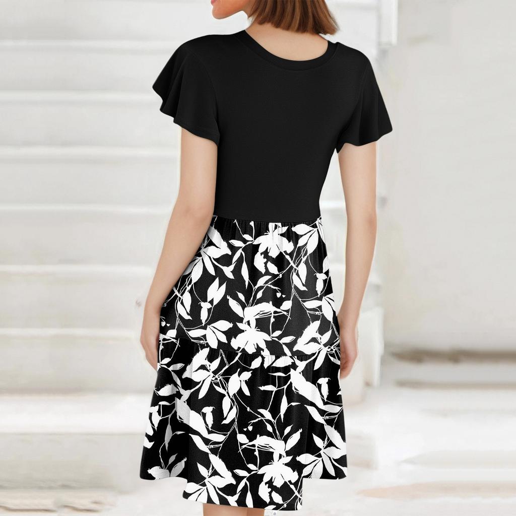 Women's Summer Ruffle Sleeve Round Neck With Pocket Vintage Floral Print Casual Dresses