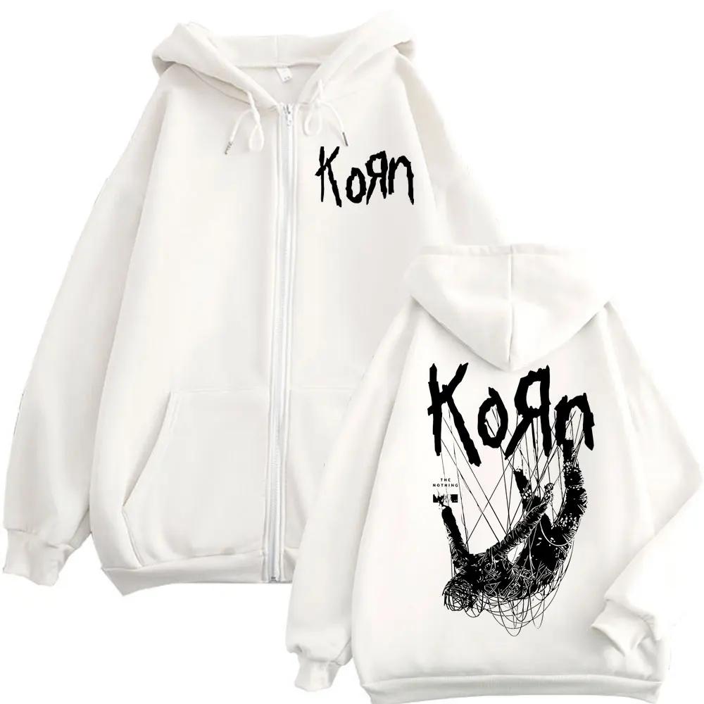 Rock Band Korn Худи на молнии с принтом альбома The Nothing Готический Винтажный Застегивающееся на молнию Худи Мужское Женское Повседневная Мода Толстовка Уличная одежда