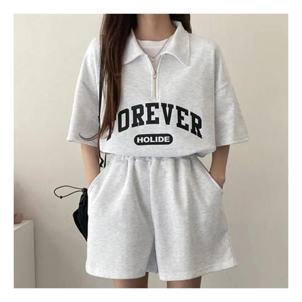 Navava Women Lettering Short Sleeve Pants Training Set Nt1672