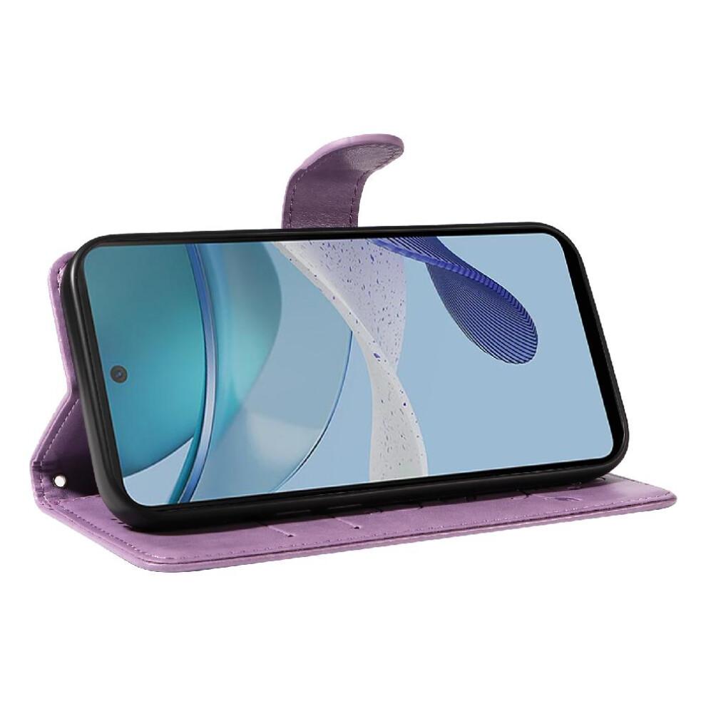 (Purple) Case For Motorola MOTO G13/G23/G53 Wallet Phone Case Embossed Butterfly With Hand Strap And Card Slot High Quality Leather