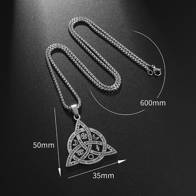 New Versatile Stainless Steel Celtic Viking Triangle Star‑Moon Fan‑Shaped Pendant Necklace Vintage Unisex Jewelry
