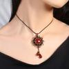 GEMCHIC Женское Винтажное Этническое Ожерелье-Колье с Подвеской-Лотосом Красный Камень Жемчужная Чокер Ретро Цепочка на Ключицы Ювелирное Изделие