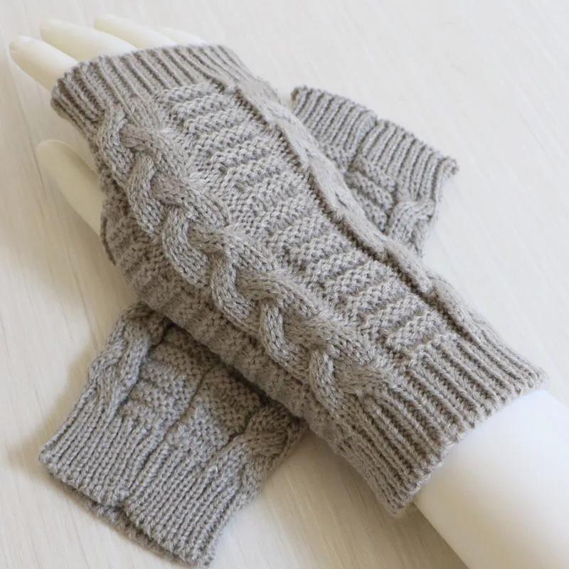 Winter Warm Knitted Fingerless Gloves Couple Half-Finger Twisted Cable Pattern Unisex Hand Warmer Mitts