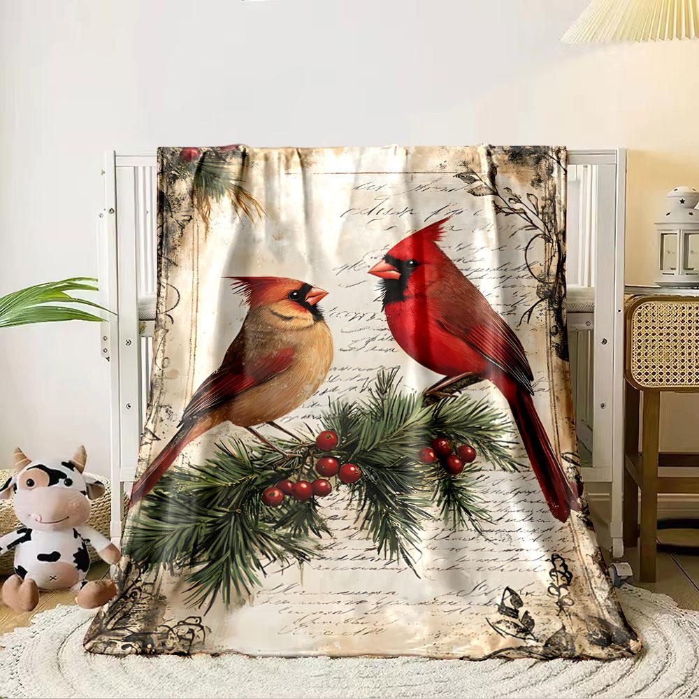 Cardinal Pair on Pine Branch for all seasons blanket lunch break throw gift