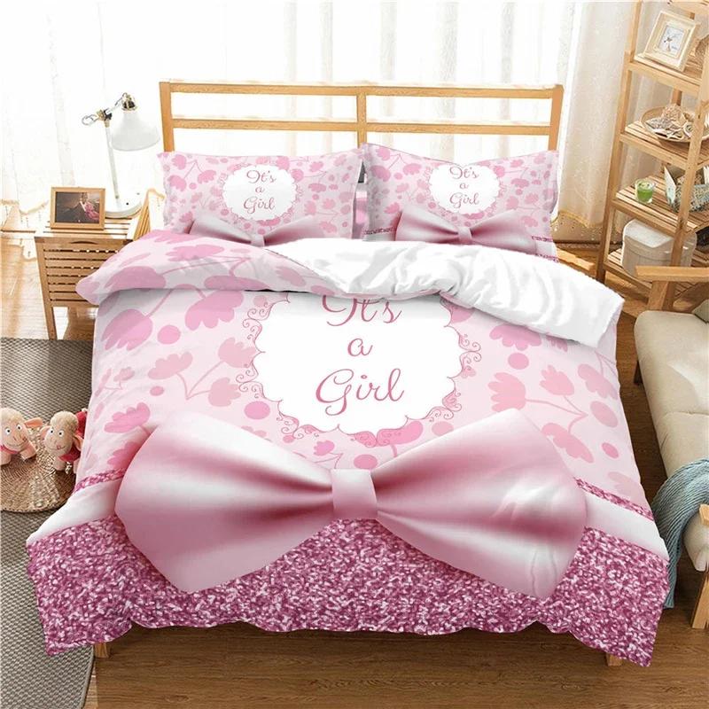 3D Printed Bow Pink Comfortable Duvet Quilt Cover Pillowcase Bedding Set Children Bedroom Decoration Home Textile