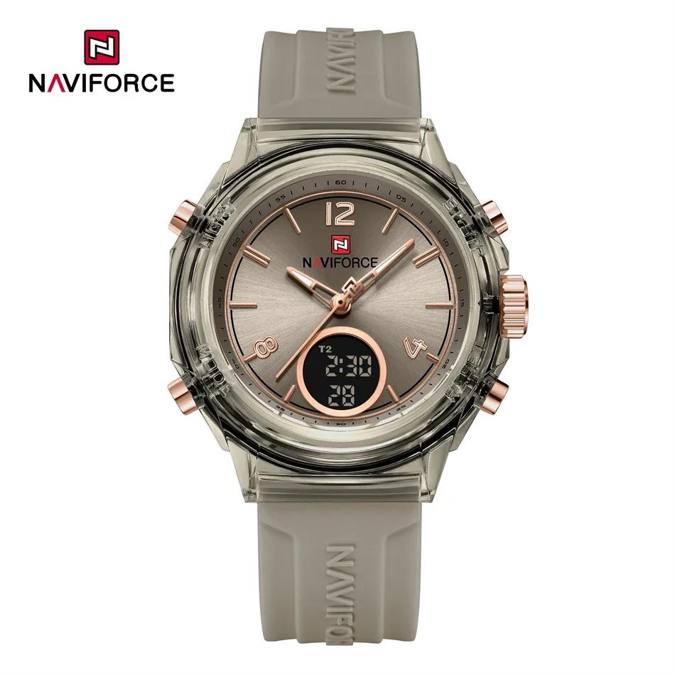 NAVIFORCE Women's Watch Outdoor Sports Waterproof Watches Top Brand Dual Time Display Quartz Wristwatches Rubber Digital Clock
