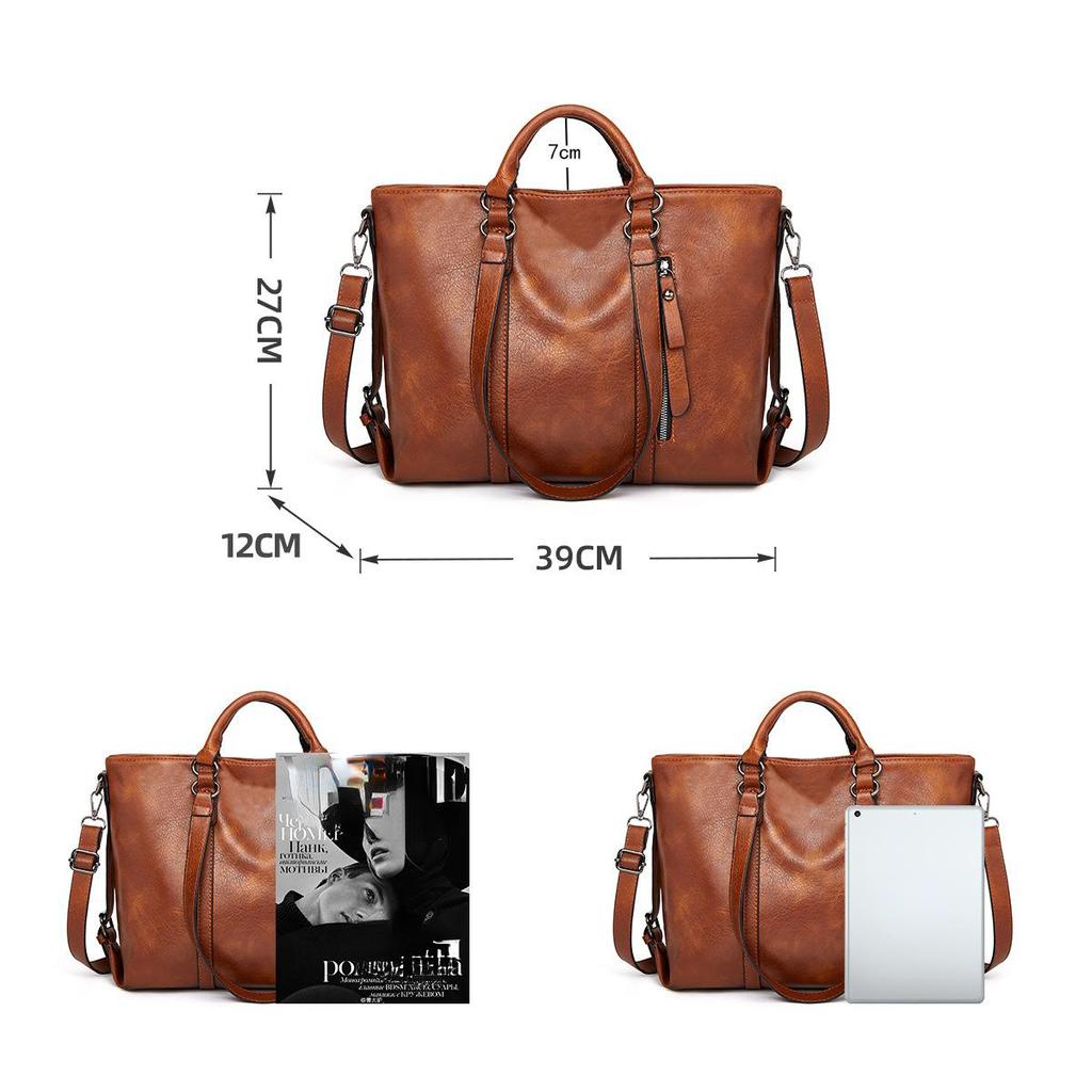 Женская модная мягкая кожаная большая сумка-тоут на одно плечо, ретро-сумка-мессенджер