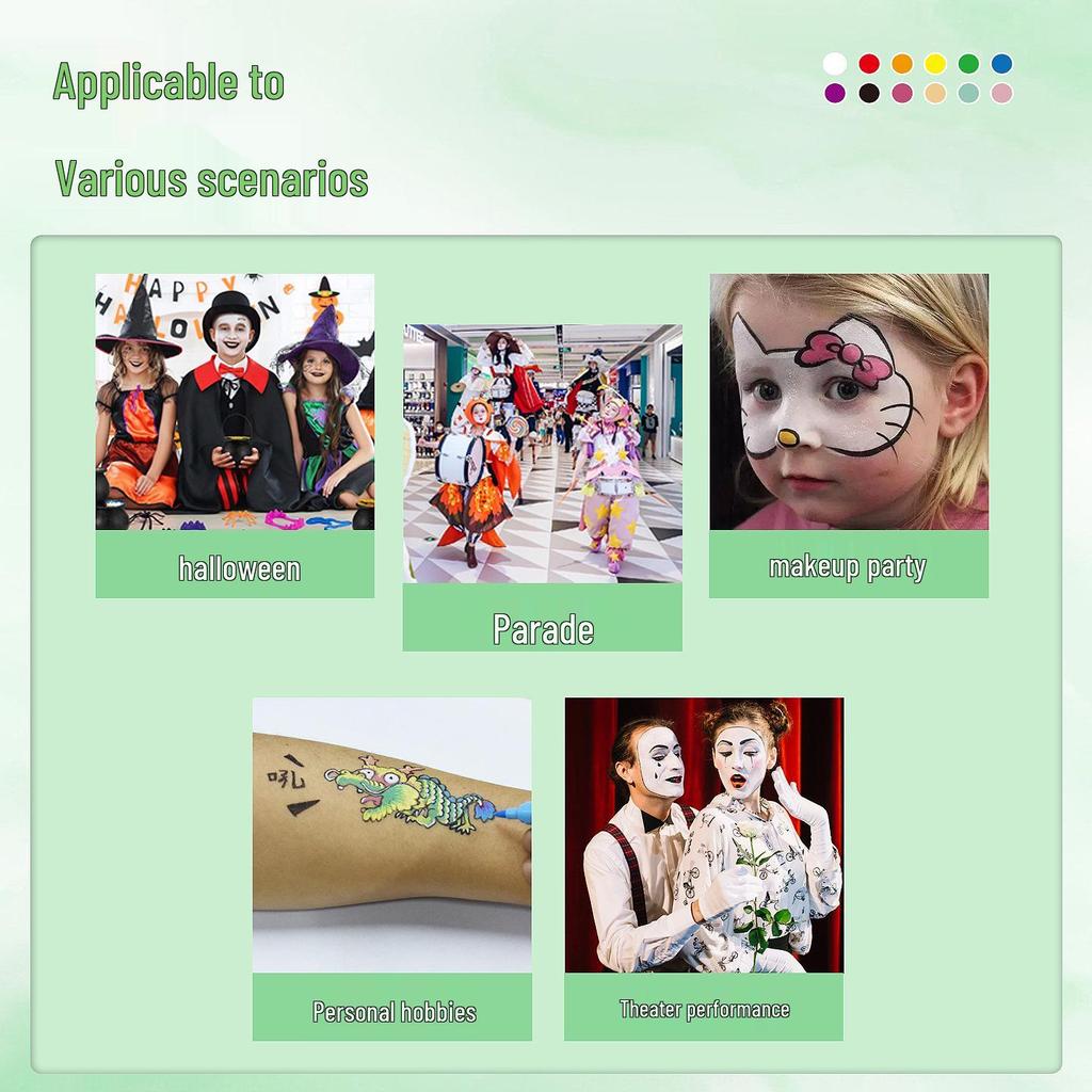 Смываемый набор из 12 цветных карандашей для боди-арта для Хэллоуина, концертов и раскрашивания лица