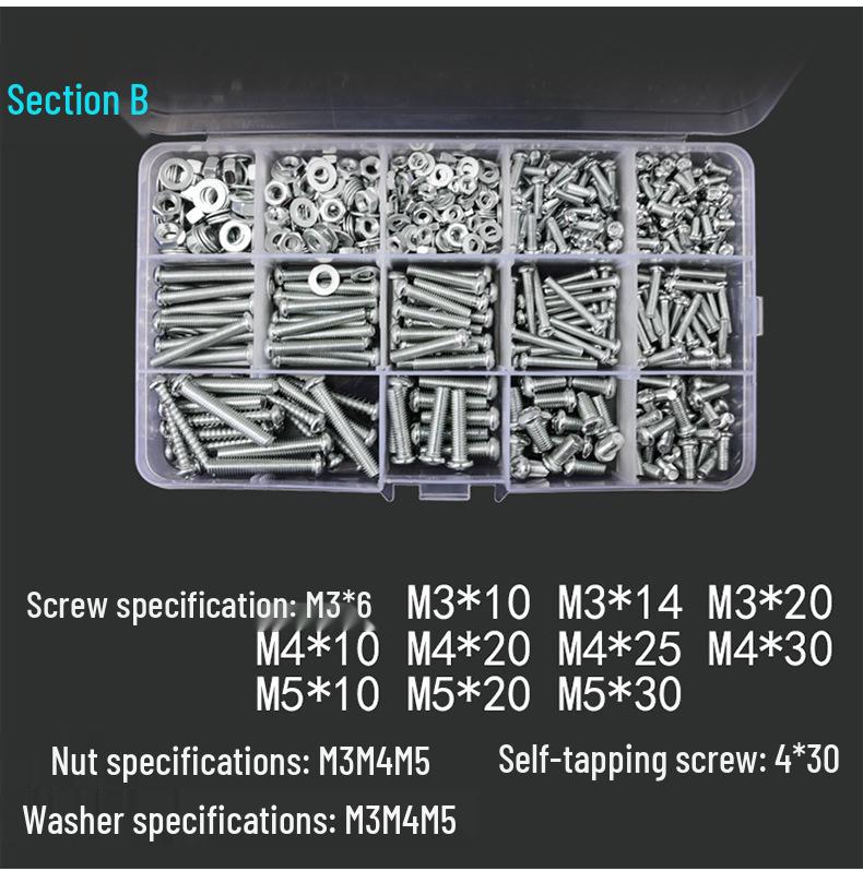 Набор винтов с крестообразным шлицем и гаек с шайбами, M3 M4 M5