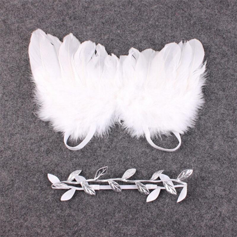Cute Newborn Baby Girl Boy Angel Wings Headband Photo Props Silver Costume