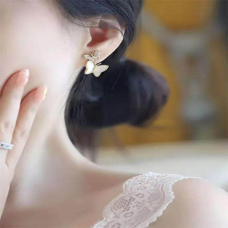 Серьги-бабочки из серебра S925 в корейском стиле с перламутром для женщин