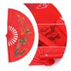 Red Tai Chi Martial Arts Kung Fu Bamboo Fan Right Hand Wushu Dance Practice Training