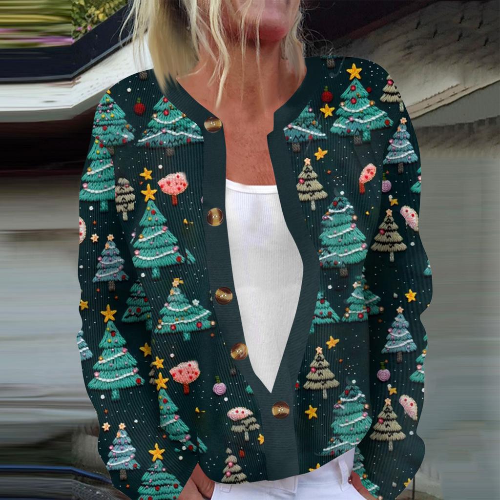 Женская мода с длинным рукавом, рождественский принт «Снеговик-снежинка», куртка, кардиган