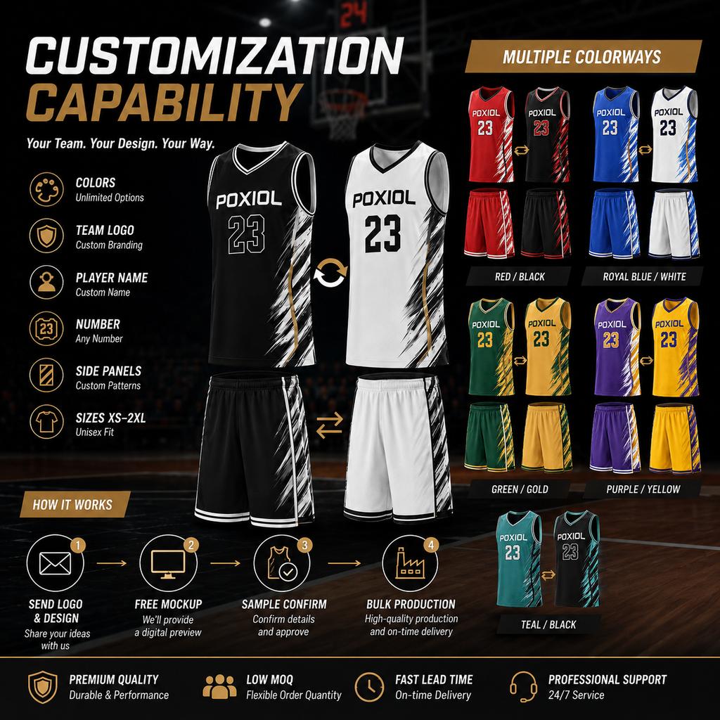 Custom Reversible Basketball Jersey Set Sublimation Team Uniform Kit Quick-Dry Breathable Basketball Wear for Adult/Kids