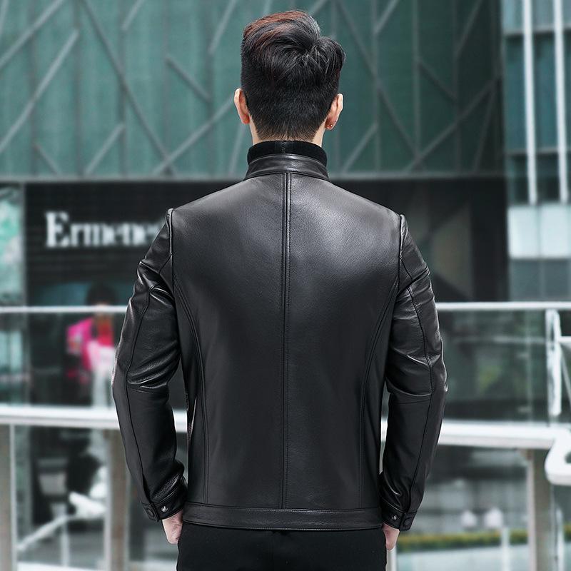 Натуральная кожа мужская куртка весна-осень новая козья кожа мужская с воротником-стойкой повседневная тонкая кожаная куртка весна-осень