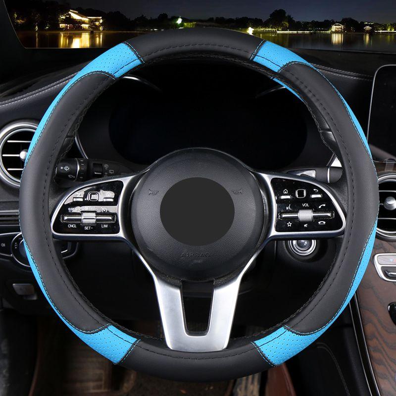 Leather Car Steering Wheel Cover, Non-Slip Car Wheel Cover Protector Breathable Microfiber Leather Universal Fit for Most Cars
